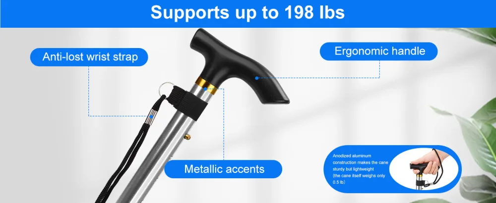 supregear Folding Walking Stick Adjustable Collapsible Walking Stick - Lightweight Portable Balancing Walking Aid - Travel Walking Cane for Elderly Adults Men Women Silver - Folding Cane