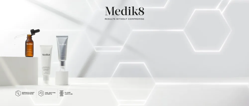 Medik8 Press & Glow (500ml) - Medik8 Brand Story Background Desktop