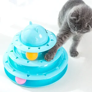 Vealind Pet Interactive Fun Roller Exerciser 3 Level Cat Teaser Ball Toy with 3 Colorful Balls(Blue) - attractive playing game games circuit treat amazing moving round fun scratch entertainment healthy