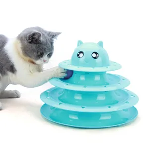 Vealind Pet Interactive Fun Roller Exerciser 3 Level Cat Teaser Ball Toy with 3 Colorful Balls(Blue) - enrichment activity entertainment stimulation endless fun natural self high quality 2019 new model