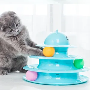 Vealind Pet Interactive Fun Roller Exerciser 3 Level Cat Teaser Ball Toy with 3 Colorful Balls(Blue) - ping pong roll up roller ball rolling ring ringing bells tower of track 3 lever three tier 2020 2019