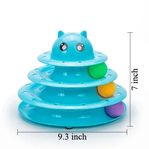 Vealind Pet Interactive Fun Roller Exerciser 3 Level Cat Teaser Ball Toy with 3 Colorful Balls(Blue) - st valentine