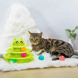 Vealind Pet Interactive Fun Roller Exerciser 3 Level Cat Teaser Ball Toy with 3 Colorful Balls(Blue) - tribute giving interactive funny cat cats kitten kitty meow pet pets dog dogs puppy play toy toys