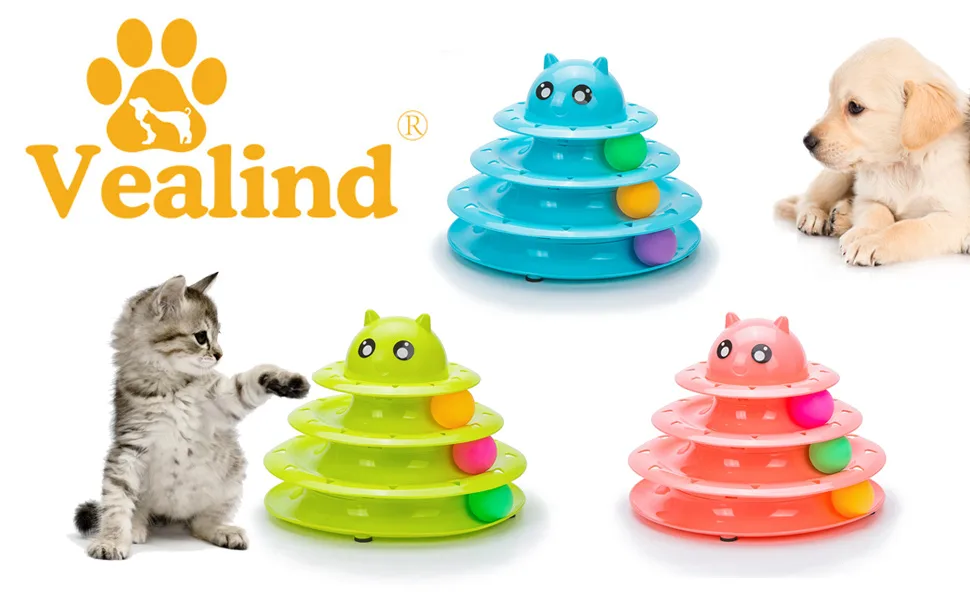 Vealind Pet Interactive Fun Roller Exerciser 3 Level Cat Teaser Ball Toy with 3 Colorful Balls(Blue) - vealind gigwi little animal bird pig industry product intelligence excellent perfect idea bussiness