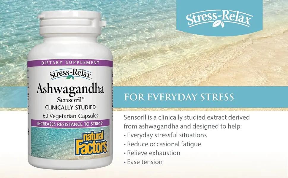 Natural Factors Stress-Relax Ashwagandha Sensoril 60 Vegetarian Capsules - For everyday stress