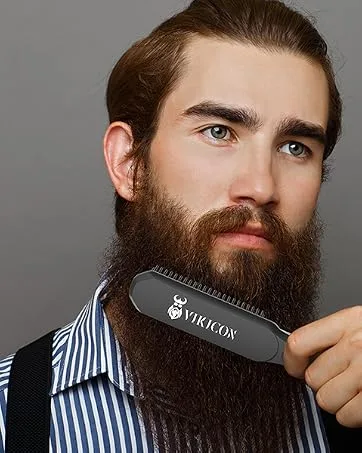 VIKICON Beard Straightener 30s Quick Heated Beard Brush Mini Heating Straightening Comb for Men Ionic/Lightweight/Fast/Anti-scalding Hot Hair Brush for Styling Long&Short Beard - For Bearded Man