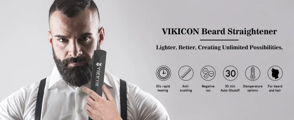 VIKICON Beard Straightener 30s Quick Heated Beard Brush Mini Heating Straightening Comb for Men Ionic/Lightweight/Fast/Anti-scalding Hot Hair Brush for Styling Long&Short Beard - product information 14