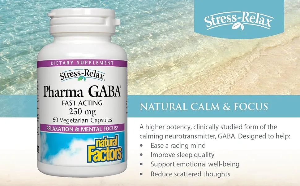 Natural Factors Stress-Relax Pharma GABA 250 mg 60 Vegetarian Capsules - Natural calm & focus