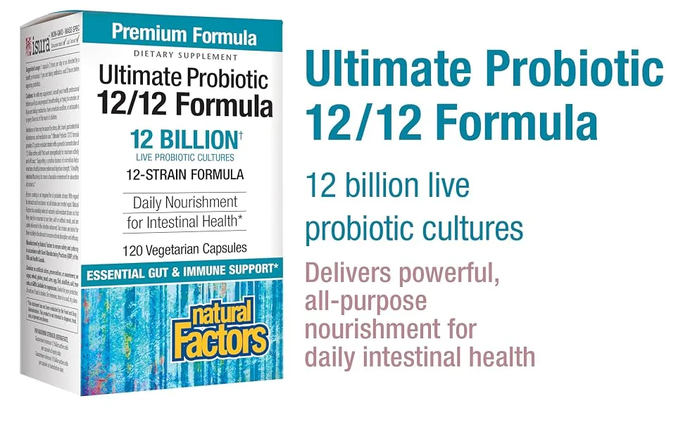 Natural Factors Ultimate Probiotic 12/12 Formula 12 Billion CFU 120 Vegetarian Capsules - naft