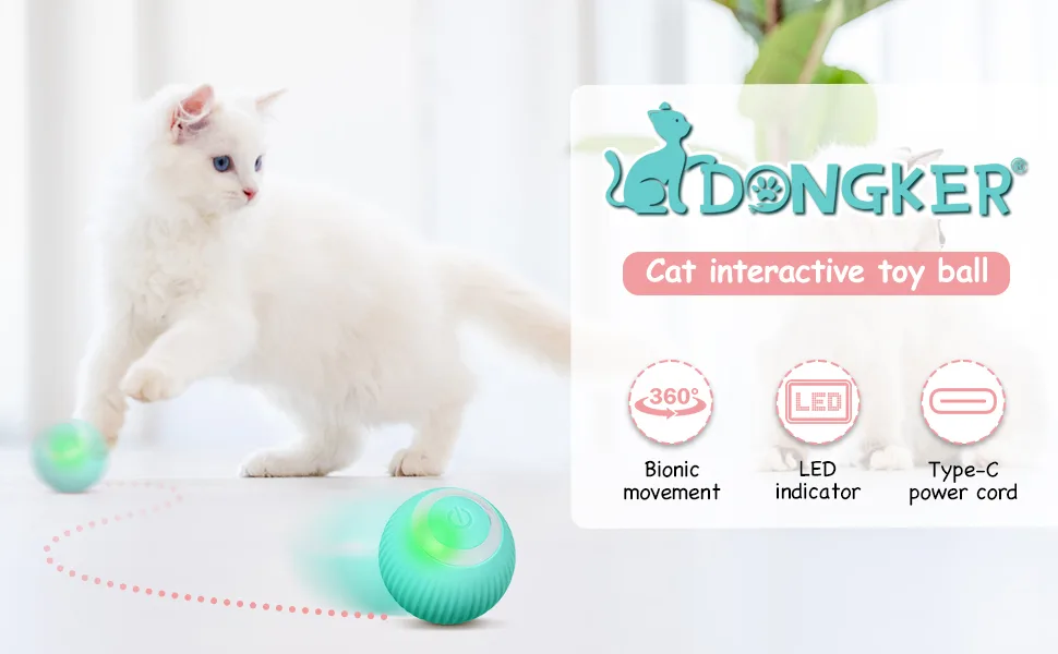 DONGKER Cat Ball Toys Interactive Self Rotating Rolling Balls Automatic Moving USB Rechargeable for Cats Kitten Kitty Exercise(4.3 * 4.3cm) (pink+green) - product information 25