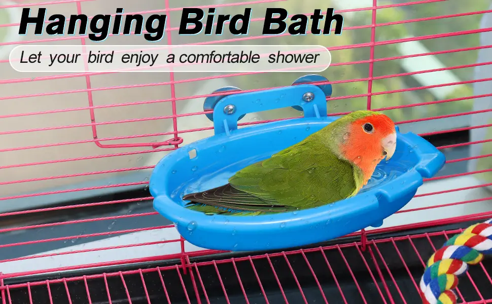 Mygeromon Bird Bath for Cage - Budgie Hanging Small Tub for Parrot Parakeets/Canary/Budgerigar Shower (Blue) - Bird Bath