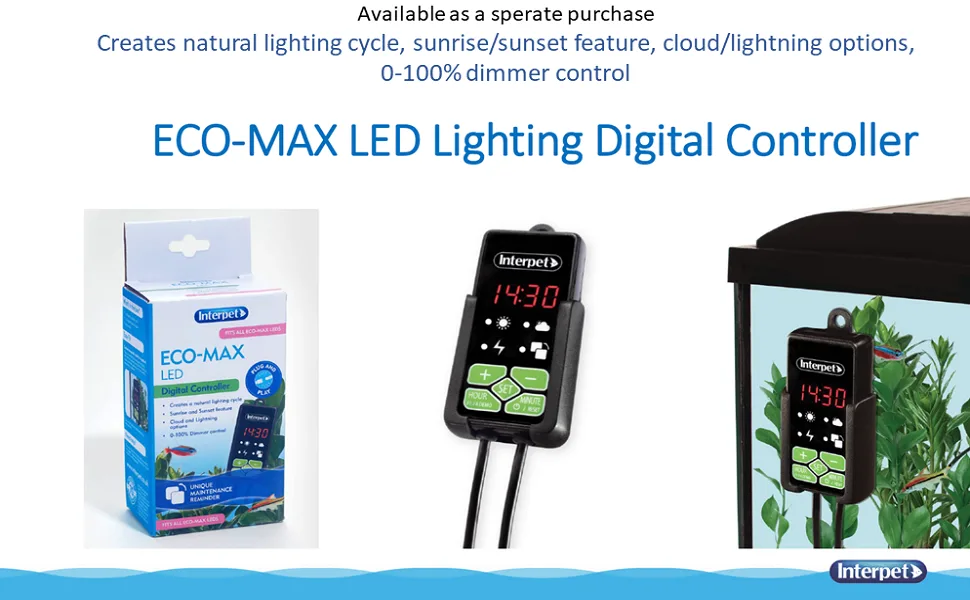 Interpet Eco-Max Led Bright Light Plant Growth Day & Night Mode Blue & White LEDs 20cm for Aquariums up to 36Cm 20 cm - interpet led lighting eco max digital controller timer for aquarium fishtank