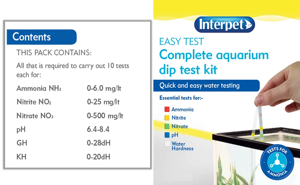 Interpet Easy Complete Aquarium Dip Test Kit - interpet aquarium fish tank water dip test kit for ammonia nitrite nitrate ph water hardness