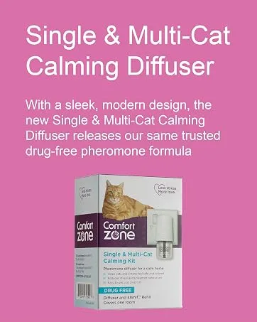 Comfort Zone Calming Pheromone Diffuser Starter Kit for a Calm Single or Multi-Cat Home Reduces Stress Spraying Scratching & Other Problematic Behaviours 1 Diffuser & 1 Refill - comfort zone