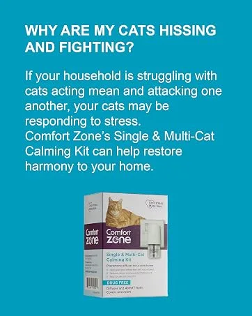 Comfort Zone Calming Pheromone Diffuser Starter Kit for a Calm Single or Multi-Cat Home Reduces Stress Spraying Scratching & Other Problematic Behaviours 1 Diffuser & 1 Refill - Comfort Zone