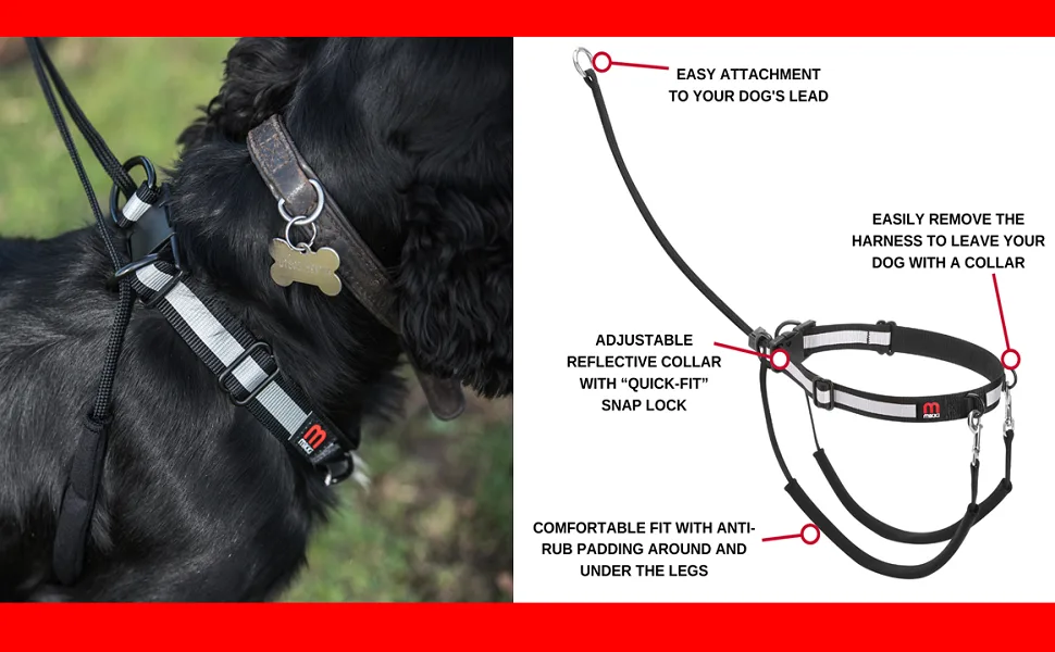 Mikki Dog Puppy Anti Pull Harness Halter -No More Pulling Tugging or Choking -Fit all Lead -Medium Black - mikki walk right dog control harness collar anti-pull training