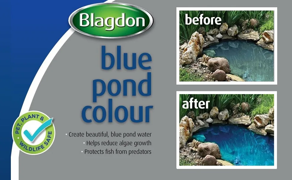 Blagdon Blue Pond Water Colour Reduces Algae Growth Helps Protect Fish from Predators 250ml treats 31 000 litres 250 ml - Blagdon blue pond