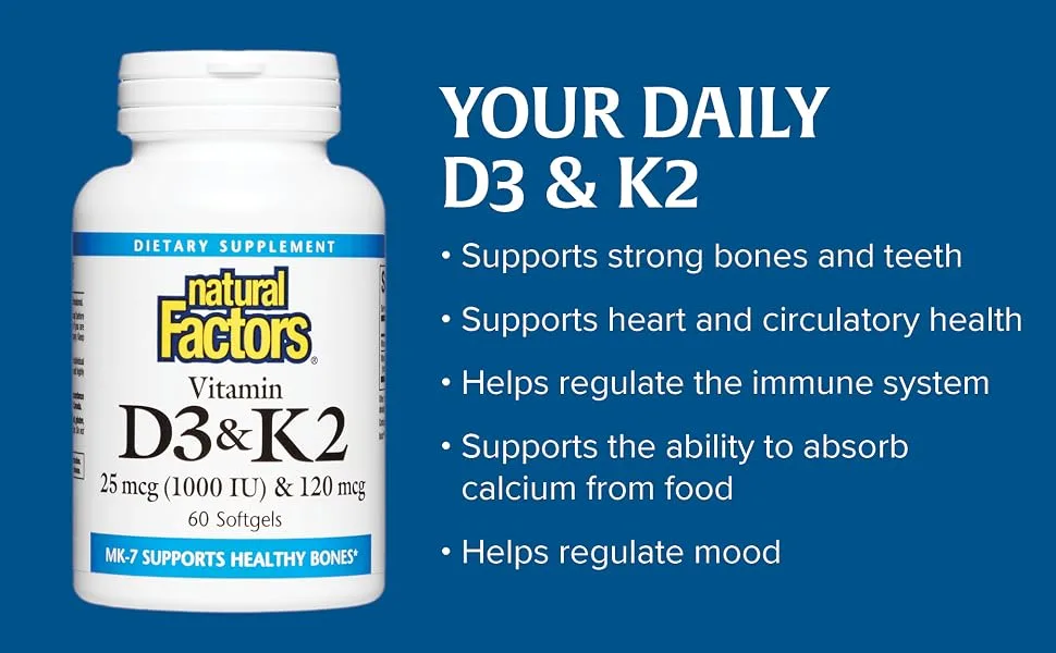 Natural Factors Vitamin D3 & K2 60 Softgels - Your daily D3 & K2