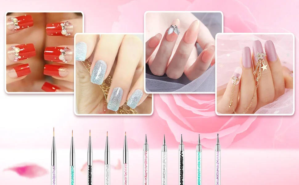 Function Nail Brush for Dotting Drawing Nail Art Brushes Painting Tools Liner Design Nail Art with Glitter Handle (5) 5PC - nail brshu