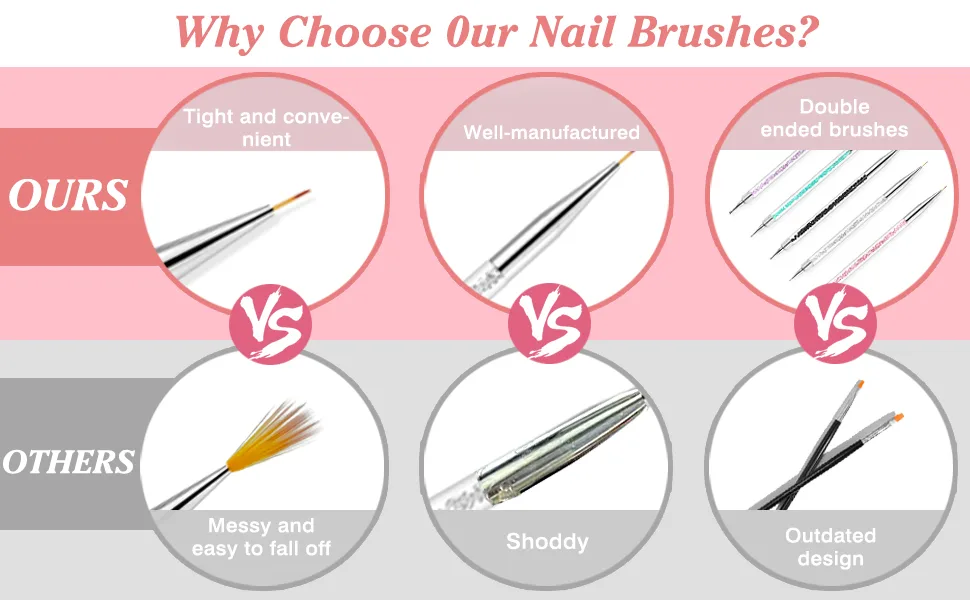 Function Nail Brush for Dotting Drawing Nail Art Brushes Painting Tools Liner Design Nail Art with Glitter Handle (5) 5PC - Nail Brush