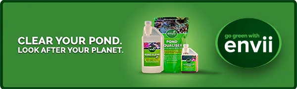 Envii Pond Equaliser Pond pH Buffer Instantly Balances and Stabilises pH KH and GH Levels 250g - Clear your pond. Look After Your Planet. Envii Pond Treatments and Envii Logo Graphic