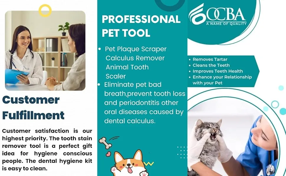 OCBA Double Headed Tarter Scraper Tooth Scaler Stainless Steel Plaque Remover for Dogs & Cats Pet Dental Teeth Cleaning Tool - Tarter Scraper