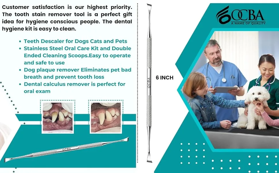 OCBA Double Headed Tarter Scraper Tooth Scaler Stainless Steel Plaque Remover for Dogs & Cats Pet Dental Teeth Cleaning Tool - tooth scraper