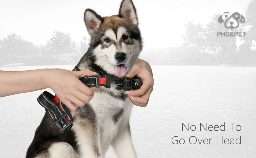 PHOEPET Reflective Dog Harness Large Breed Adjustable No Pull Vest with with Handle 2 Metal Rings 3 Buckles Easy to Put on & Take Off (M Red) Medium Red - HARNESS