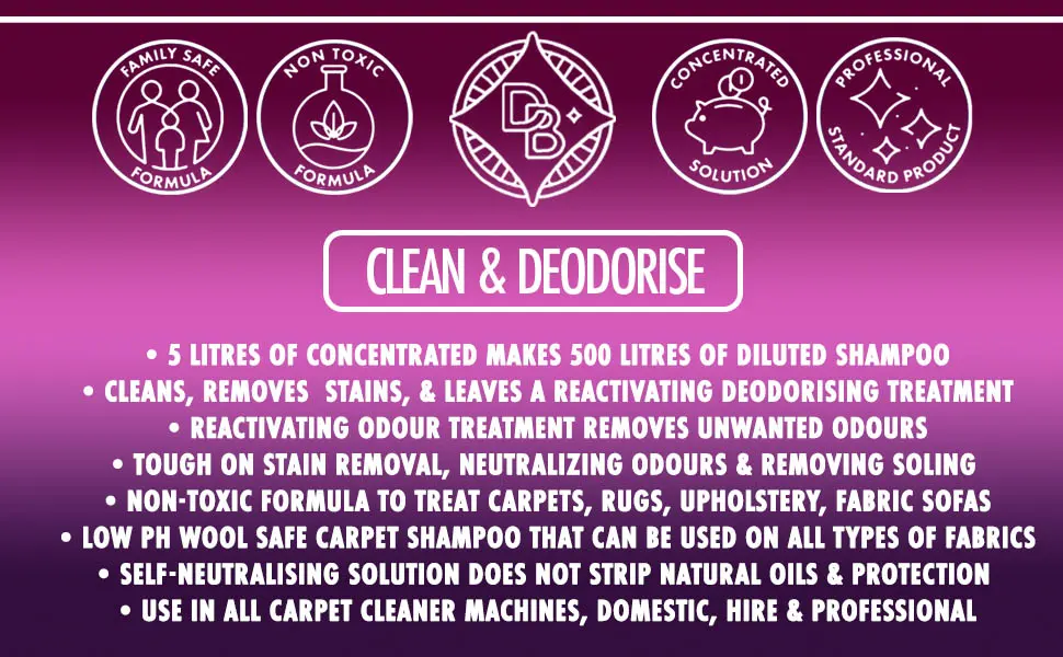 Dirtbusters Carpet Shampoo Cleaner Solution Clean & Deodorise With Stain Cleaning Remover And Odour Treatment Spring Fresh (5L) Single - CARPET CLEANING SOLUTION SHAMPOO