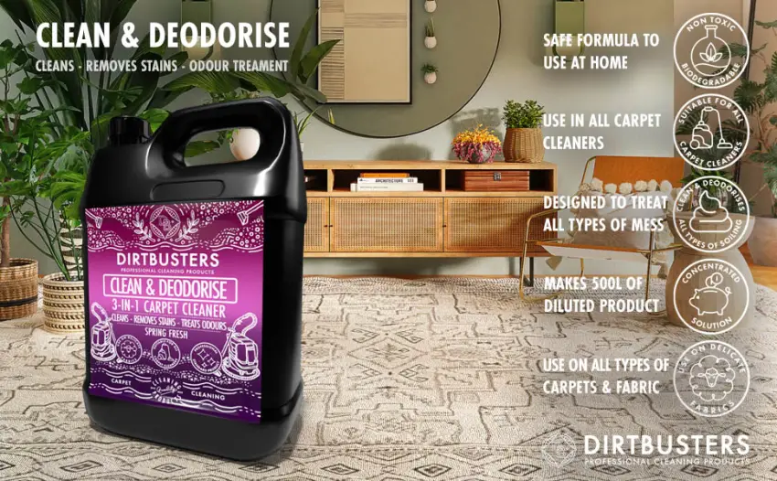 Dirtbusters Carpet Shampoo Cleaner Solution Clean & Deodorise With Stain Cleaning Remover And Odour Treatment Spring Fresh (5L) Single - CARPET CLEANING SOLUTION SHAMPOO
