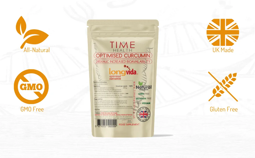 Longvida Curcumin - Clinically Studied - 285XAUC Increased Bioavailability - Vegan - Pullulan - UK Made - GMP Standards - Zero Additives - curcumin