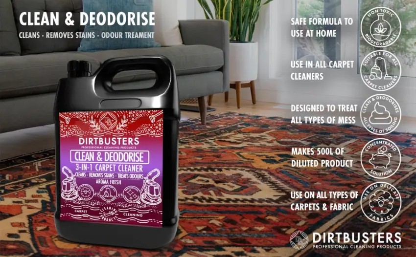 Dirtbusters Carpet Cleaner Solution Cleaning Shampoo Clean & Deodorise With Reactivating Odour Treatment Aroma Fresh (5L) 1 - carpet cleaner solution shampoo