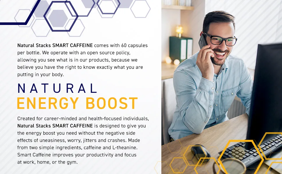 Natural Stacks Smart Caffeine With L-Theanine 60 Vegetarian Capsules - Natural Energy Boost