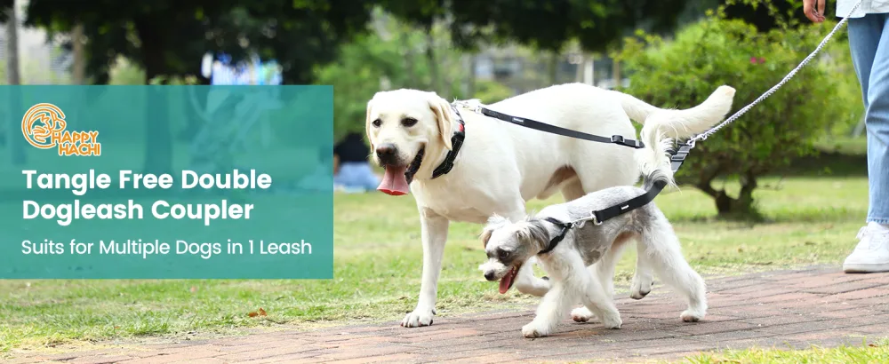 Adjustable Double Dog Lead Coupler No Tangle Nylon Twin 2 Pet Trainer Leash Splitter (M 16-23.6in Black) M 16-23.6in Black - Adjustable Double Dog Lead