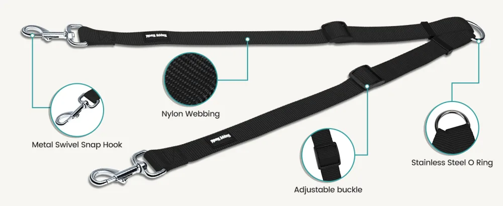 Adjustable Double Dog Lead Coupler No Tangle Nylon Twin 2 Pet Trainer Leash Splitter (M 16-23.6in Black) M 16-23.6in Black - High quality nylon material