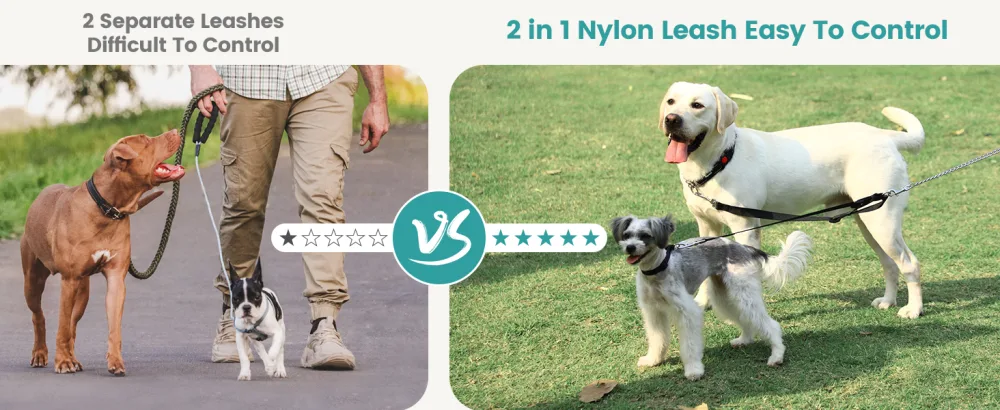 Adjustable Double Dog Lead Coupler No Tangle Nylon Twin 2 Pet Trainer Leash Splitter (M 16-23.6in Black) M 16-23.6in Black - Nylon Twin 2 Pet Trainer Leash