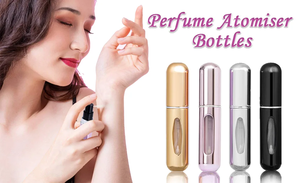 4PCS 5ml Perfume Atomiser Refillable Bottles Portable Mini Spray Travel Bottle Easy to Refill Empty Atomizer Bottle for Purse Handbag Pocket Luggage Bright Color Black gold silver pink - product information 20