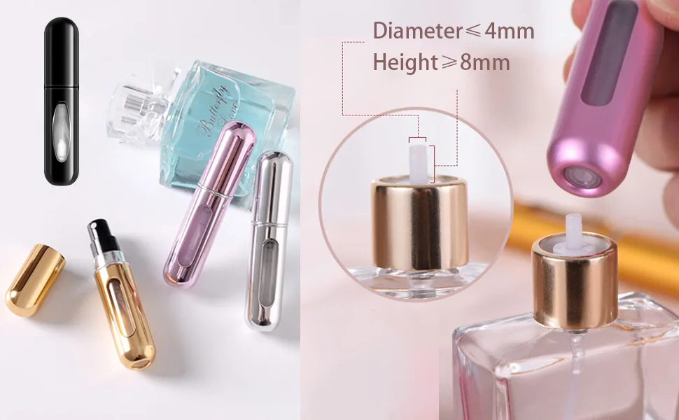 4PCS 5ml Perfume Atomiser Refillable Bottles Portable Mini Spray Travel Bottle Easy to Refill Empty Atomizer Bottle for Purse Handbag Pocket Luggage Bright Color Black gold silver pink - product information 21