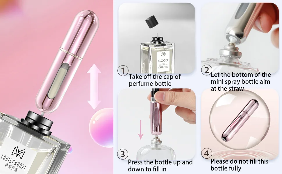 4PCS 5ml Perfume Atomiser Refillable Bottles Portable Mini Spray Travel Bottle Easy to Refill Empty Atomizer Bottle for Purse Handbag Pocket Luggage Bright Color Black gold silver pink - product information 22