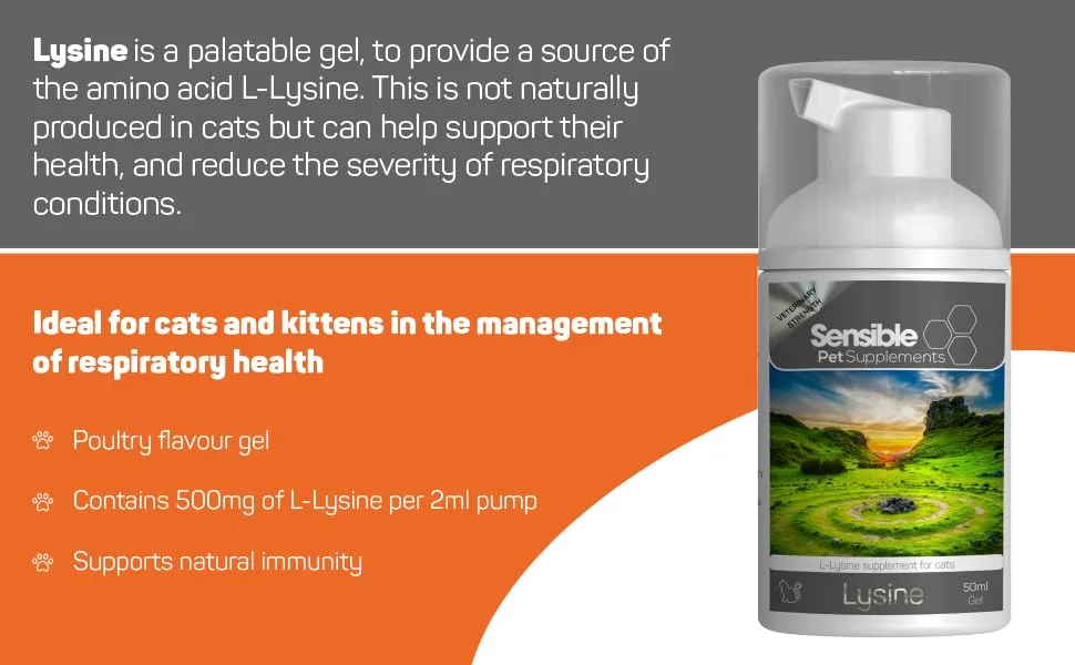 Sensible Pet Supplements 'L-Lysine' for Cats. 50ml Gel. - Lysine