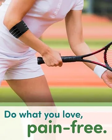 NeoPhysio Neoprene Double Pull Lower Back Support Lumbar Brace M - A woman playing tennis with text.