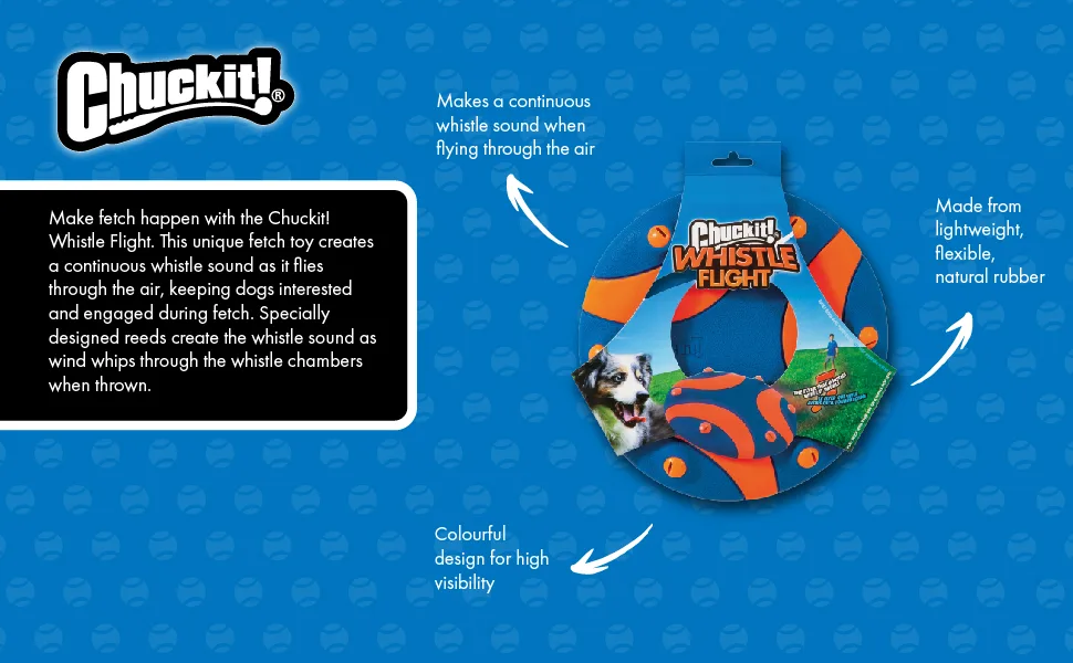 Chuckit! Whistle Flight Flyer Dog Toy Rubber Frisbee Throw and Fetch Noise Disc for Dogs - Rope Fetch