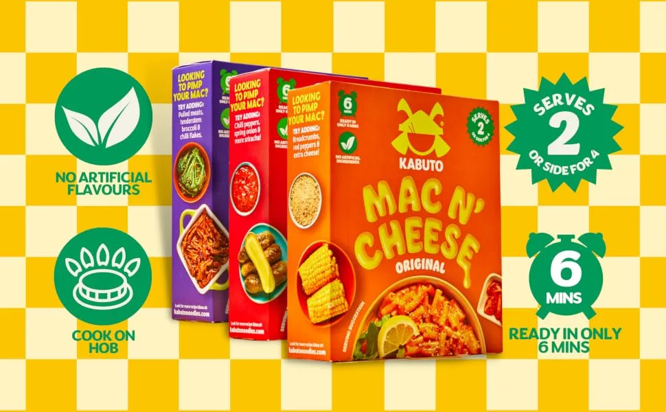 Kabuto Noodles | Mac n' Cheese Big Box Instant Pasta | Macaroni Cheese Hob Meal | 200g | Sriracha Chilli Cheese Flavour - kabuto key attributes