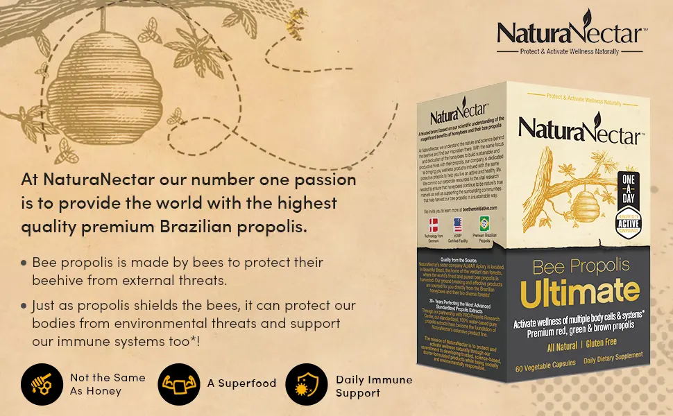 NaturaNectar Bee Propolis Ultimate 60 Vegetable Capsules - NaturaNectar Bee Propolis Ultimate, Brazilian Red Propolis, Brazilian Green Propolis, Brown Propolis