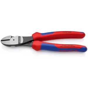 Knipex High Leverage Diagonal Cutter black atramentized with multi-component grips 200 mm (self-service card/blister) 74 02 200 SB Multi-component Grips Blue/Red 200 mm atramentized on self-service card - product information 2