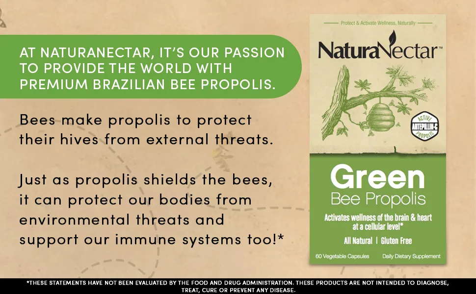 NaturaNectar Green Bee Propolis 60 Vegetable Capsules - Green Bee Propolis