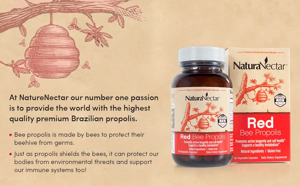 NaturaNectar Red Bee Propolis 60 Vegetable Capsules - Red Bee Propolis, Brazilian Red Propolis, NaturaNectar, Vestitol, Neovestitol, Antioxidant, ORAC