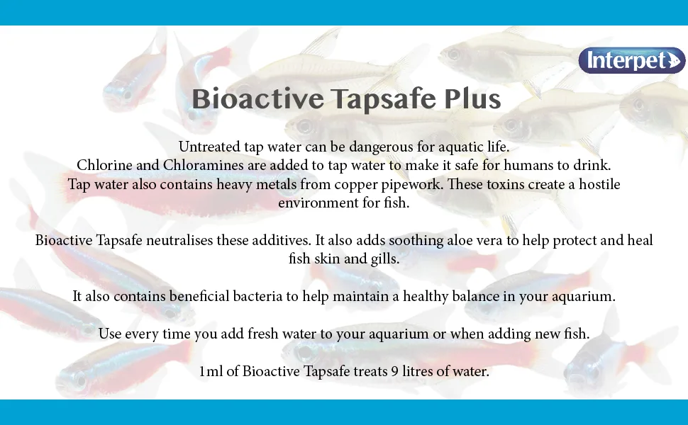 Interpet Bioactive Tapsafe Aquarium Water Dechlorinator & Conditioner 500 ml Keeps Fish Safe Fast Acting Removes Harmful Toxins from Tap Water Before Adding to Your Tank - interpet bioactive tap safe water conditioner removes chlorine
