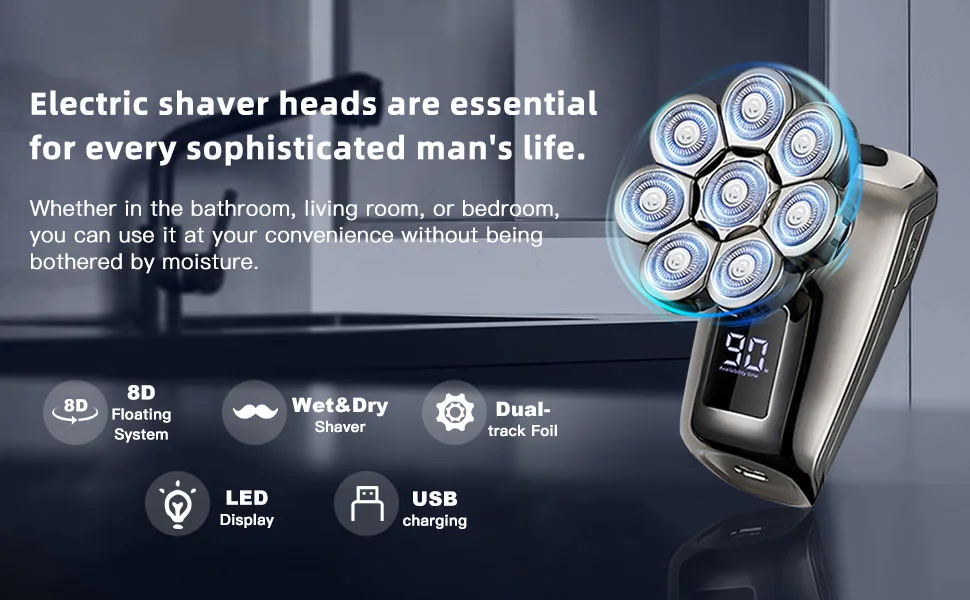 5 in 1 Men's Floating Razor Rechargeable Portable Shavers for Men Waterproof with LED Display for Beard Trimmer Haircutter Silver - shaver