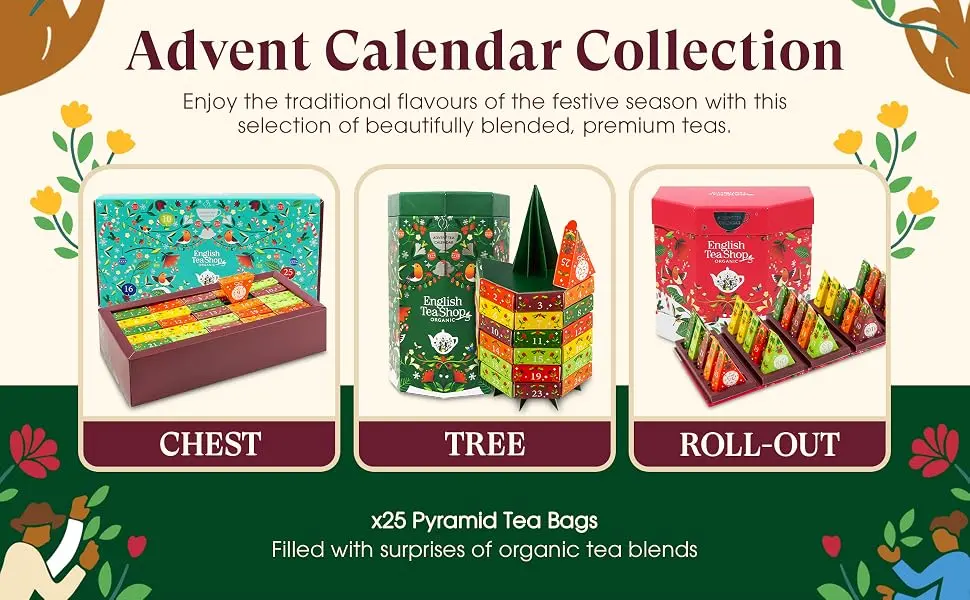 English Tea Shop Organic Advent Calendar Tree - 25 Pyramid Tea Bags - collection range